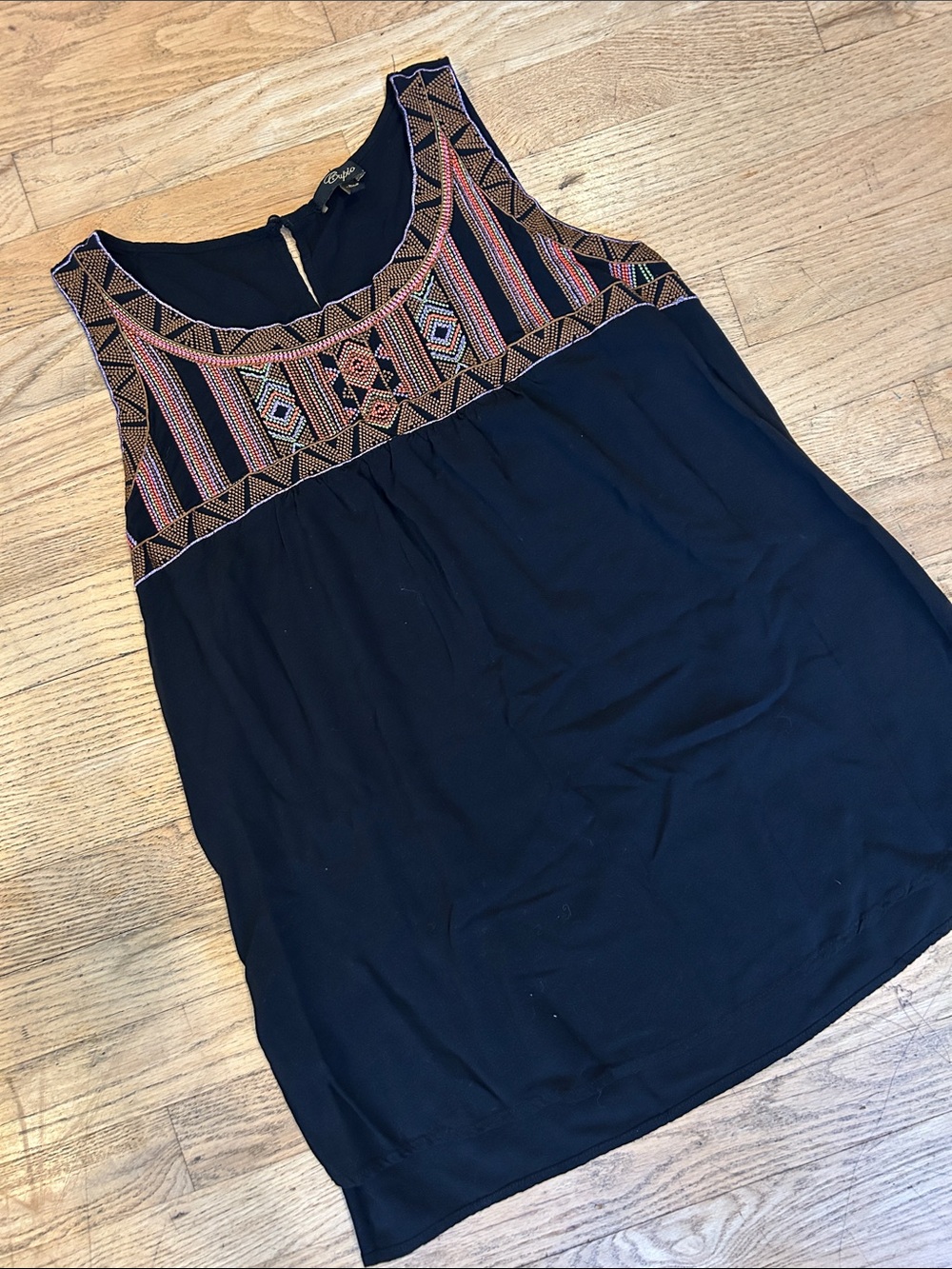 🌸3 FOR $20🌸 Cupio Black Tank with Multicolor Embroidered Yoke